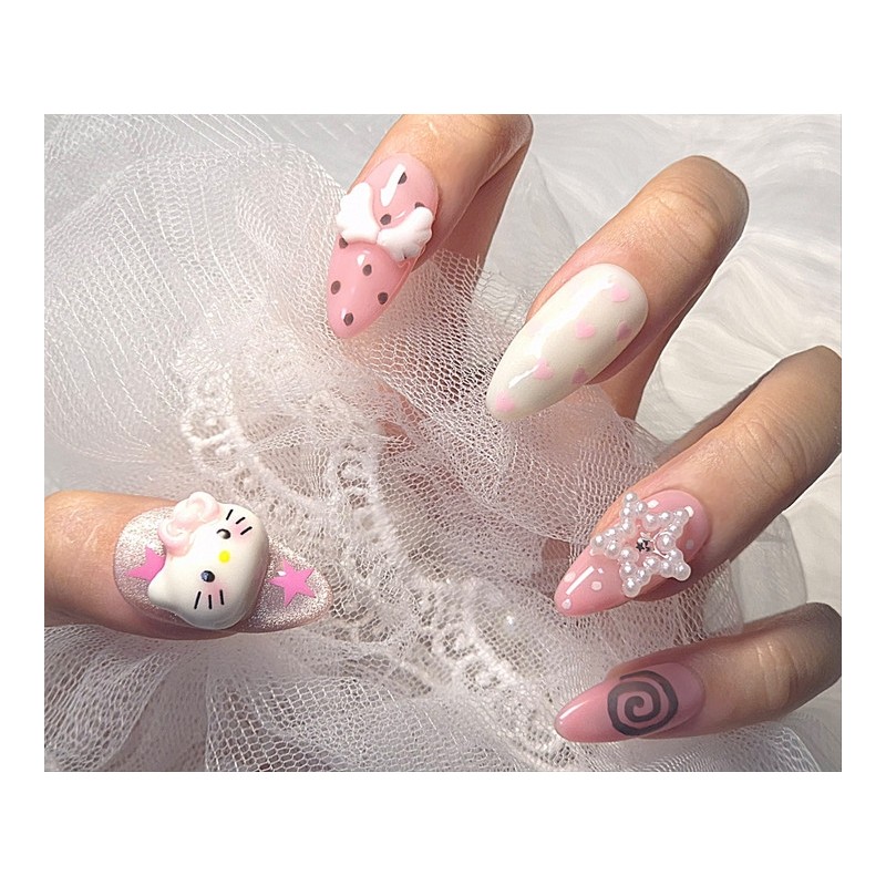 [Commemorating store openingSuper special discount] Kitschy Pink Angel Kitty Nail