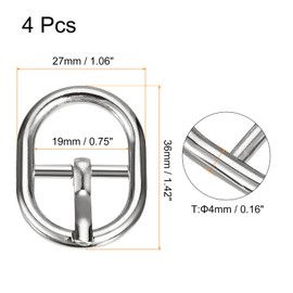 sourcing map Metal Roller Buckle, 4Pcs 3/4 Inch Single Prong Belt Buckle Oval Center Bar Buckles for Leather Craft Accessories, Silver