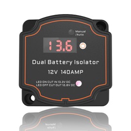 Smart Dual Battery Isolator 12V 140A Auto or Manual Control, Waterproof Voltage Sensitive Relay(VSR) with Digital Voltmeter for Car, RV, ATV, UTV, Boat, Marine