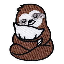Sloth with Cushion Iron-On or Sew On Patch for Clothes Embroidered Iron-On Patch Applique Patch Size 5.0 x 6.5 cm