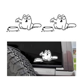 LKAHG Funny Hungry Cat Car Sticker, 2PCS Waterproof Cat Needs Food with Empty Bowl Vehicle Petrol Gas Cap Decal, Automotive Decoration Accessories, Universal for SUV Motorcycle Truck (Left)