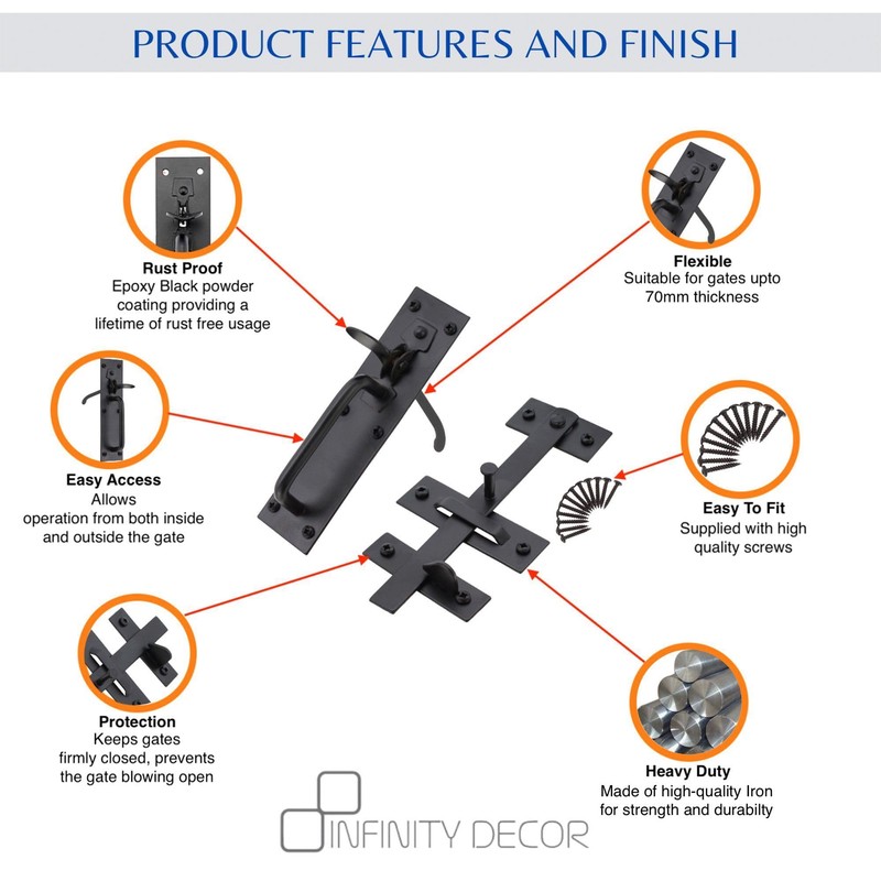 Garden Gate Accessories Metal Fixing Latch T Hinges Spring Closer