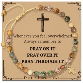 ZOKCC Christian Inspirational Bracelet Gifts for Women: Religious Cross Beads Bracelet Baptism Christmas Day Gifts for Godmother Mom Daughter Sister Friend