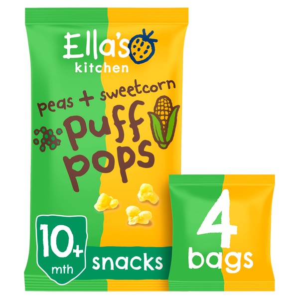 Ella's Kitchen Organic Peas and Sweetcorn Puff Pops Snacks 10+