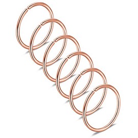 Ruifan 6PCS Stainless Steel Clip on Fake Nose Lip Helix Cartilage Tragus Ear Hoop Ring 22G 6mm - Rose Gold