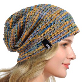 HISSHE Women Slouch Beanie Knit Beret Skullcap Long Baggy Winter Summer Hats B08w (Blue/Yellow/Purple)