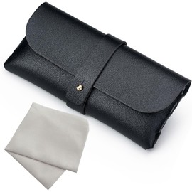 Onrtry Soft Leather Eyeglass Case PVC Nail Buckle Glasses Bag Sunglasses Case Glasses Pouch(Black)