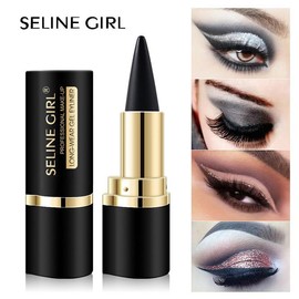 MISS ROSE 2 Pcs Black Gel Eyeliner Pencil Set ，Eye Liner Waterproof Smudge Proof ，Cat Eye Makeup Stencil，Eye Black Smokey Eyeshadow Palette Stick - Color: 01