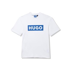 HUGO Logo Stripe Cotton Crew Neck T-Shirt White Salt Large