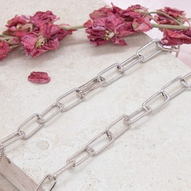 Tuscany Silver Women's Sterling Silver Rhodium Plated 7.4mm Half-Twisted-Link Paper Chain Necklace 46cm/18"