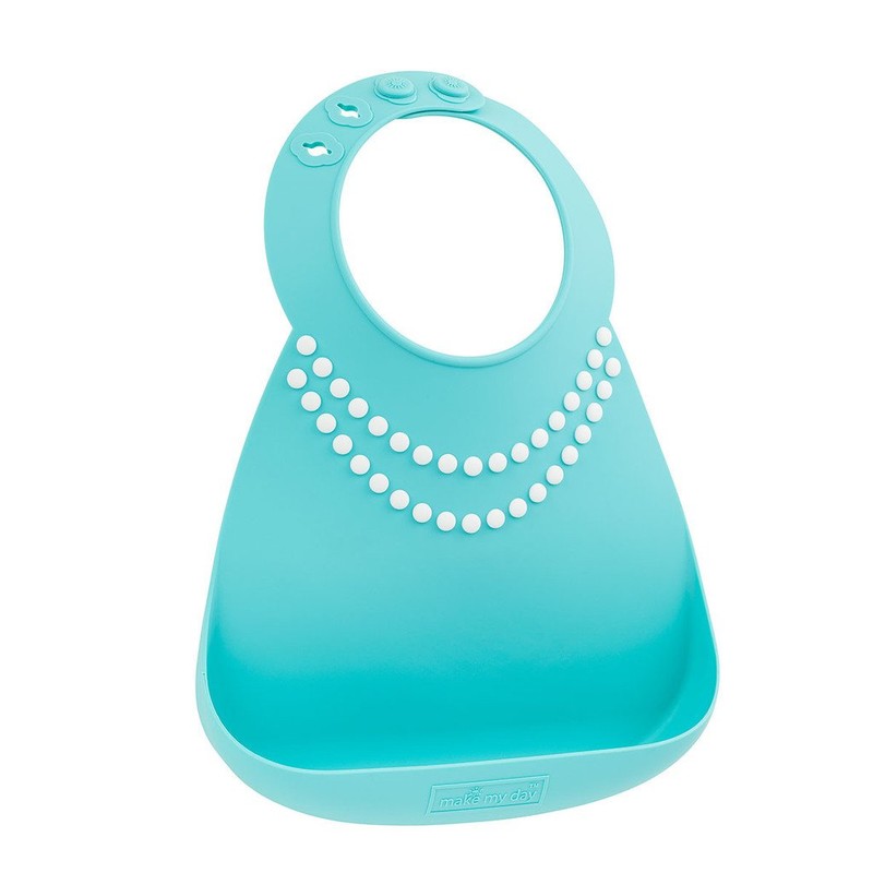 Make My Day Silicon Baby Bib with Pearls, Blue/White by