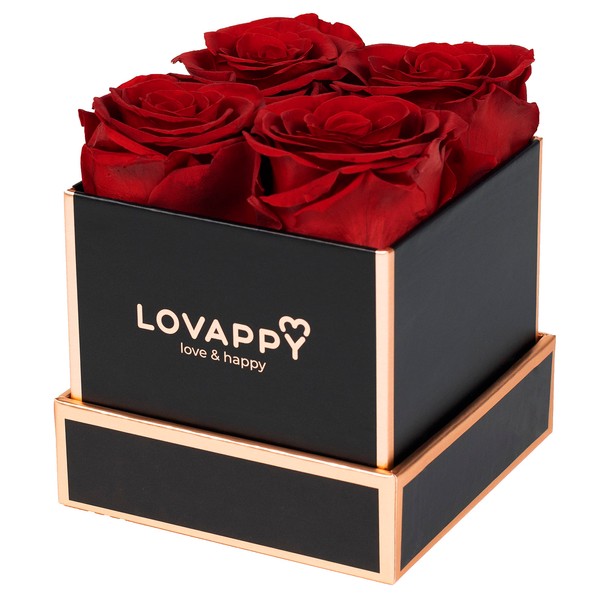 Preserved Roses in A Box - Forever Roses That Last A Year - Eternal Rose Box - Flowers for Delivery Prime Birthday - Long Lasting Roses in Box- Gift for Her, Mom, Wife(Red, 4pcs)
