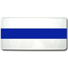 Thin Police Blue Line License Plate White - Reflective