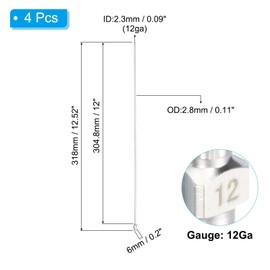 PATIKIL 12Ga x 12 Inch Stainless Steel Dispensing Needle Tips, 4Pcs Metal Glue Needle Tube Blunt Tips Luer Lock for Thick Glue Ink Lab, Silver