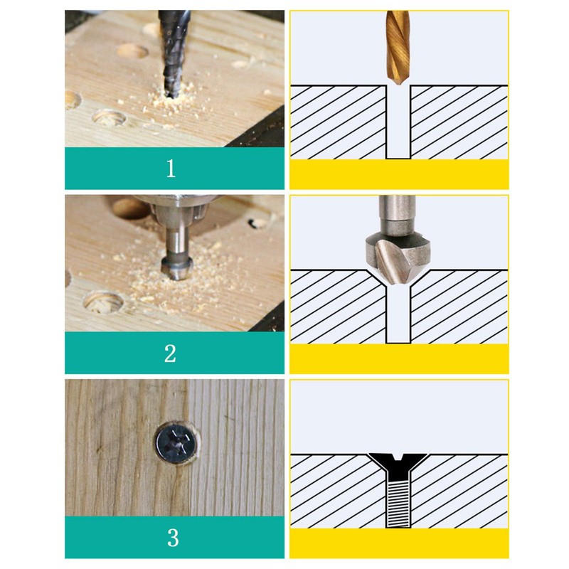 HALJIA 6 pcs 90 Degree 3 Flutes HSS Countersink Drill