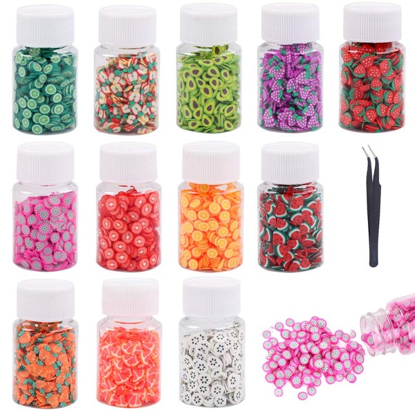8500 Pieces Fruit Slices Fruit Slime Nail Art Making Supply Fruit Slices Fruit Polymer Disc Slime Accessories Kit for DIY Nail Decoration, Mobile Phone Decorations