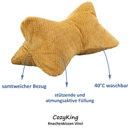 CozyKing Leseknochen Vinci Gold Neck Pillow Bone Pillow Neck Roll Reading Pillow Oeko-Tex 100 Certified and Washable at 40°C - Pillow for Neck, Knee or Belly for Reading or Relaxing - 38 x 19 x 19 cm