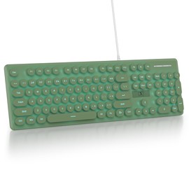 iRoboosta Quiet Keyboard Wired Membrane Keyboard Green, Full Size 104 Keys Typewriter Key Board with Number Pad, Blue LED Backlit, Round Keycaps, Cute Computer Keyboards (Dark Green)