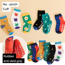 Dailylike Jelly Bear Baby Boys Girls Non Slip Grip Ankle Crew Socks with Anti Skid Grippers for Infants Toddlers Kids 6 Pairs