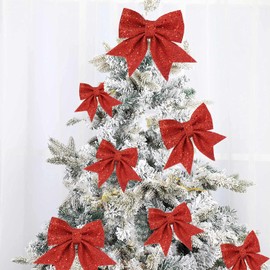 BetterJonny 7 Pieces Christmas Tree Bows Christmas Decoration, Red Bows Christmas Tree Bow Decoration for Christmas Tree Christmas Wreath Christmas Decoration 15 cm/18 cm/24 cm