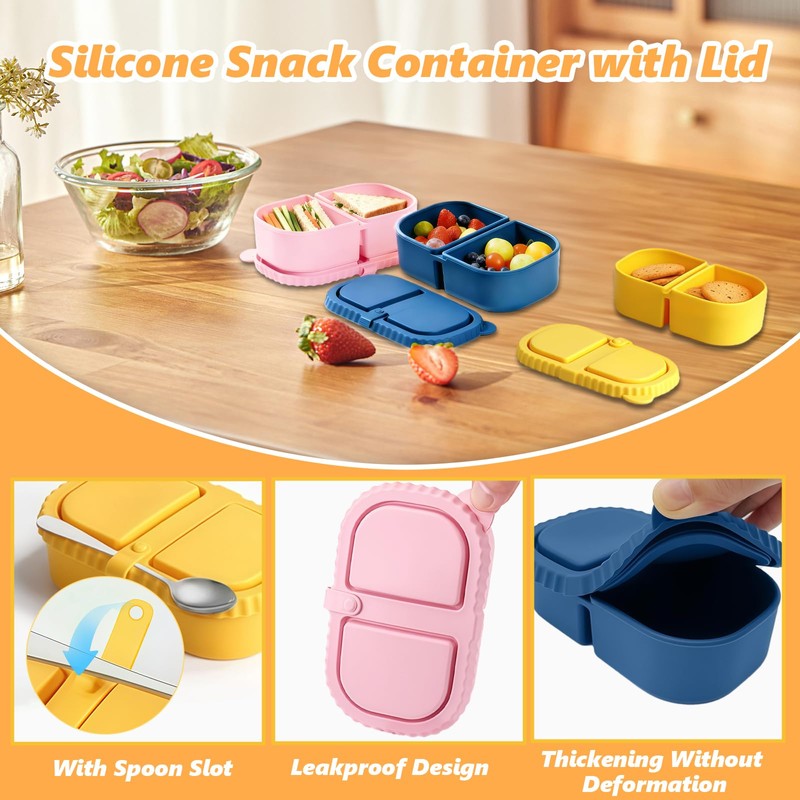 Msiud 3 Packs Silicone Snack Containers with Lids, Leakproof Box