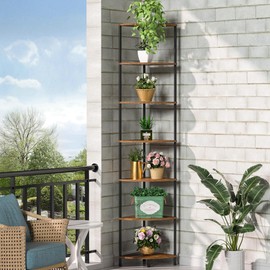 Greatseas Corner Plant Stand Shelf, 7 Tier Tall Plant Stand for Indoor Plants, Rustic Brown Corner Book Wall Decor Living Room, 64.7" Display Shelf for Bedroom, Bathroom, Small Space