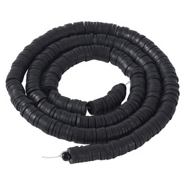 Cheriswelry 380-400pcs/strand 6mm Polymer Clay Beads Black Environmental Flat Round Disc Spacer African Heishi Beads Strand for Jewelry Making Rainbow Bracelets Necklaces Earrings