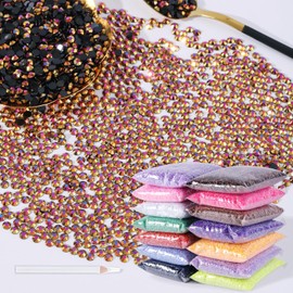 MAQIAO 8000pcs 2mm Resin Rhinestones Bulk,Nail Art Rhinestones Kit with Wax Pencil,Flatback Round Jelly Rhinestones Gems Crystals for Nail Art DIY Crafts Clothes Shoes Bags(Rose Gold AB)