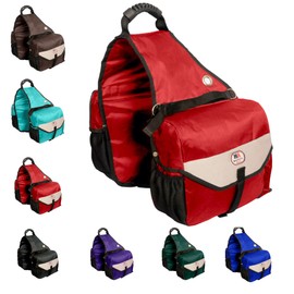 Majestic Ally Horse Saddle Bag - Nylon Insulated Leakproof Cooler, Reflective Padded with Pockets and Water Bottle Carrier, Durable Equestrian Saddle Bag (Red)