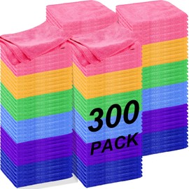 Preboun 300 Pack 12 x 16 Inch Microfiber Cleaning Cloth Bulk Multipurpose Reusable Washable Cleaning Rags Absorbent Cleaning Towels for House, Kitchen, Car, Office, Window, 6 Colors