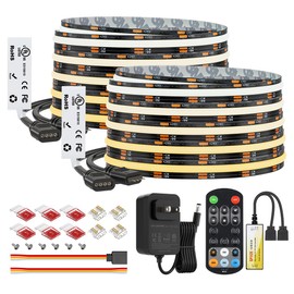 BTF-LIGHTING FCOB COB CCT 24VDC LED Strip Kit UL Listed Flexible High Density 640LED/m 32.8FT RF Remote Controller Tunable CT 2700K-6500K CRI90+ for Bedroom Kitchen Under Cabinet Indoor