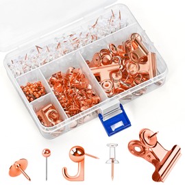 GOOLADA 315Pcs 5 Style Rose Gold Push Pins,Metal Push Pin Hooks, Push Pin Clips, Wall Pins, Cute Pushpin, Rose Gold Thumbtacks for Corkboard, Bulletin Board, Map