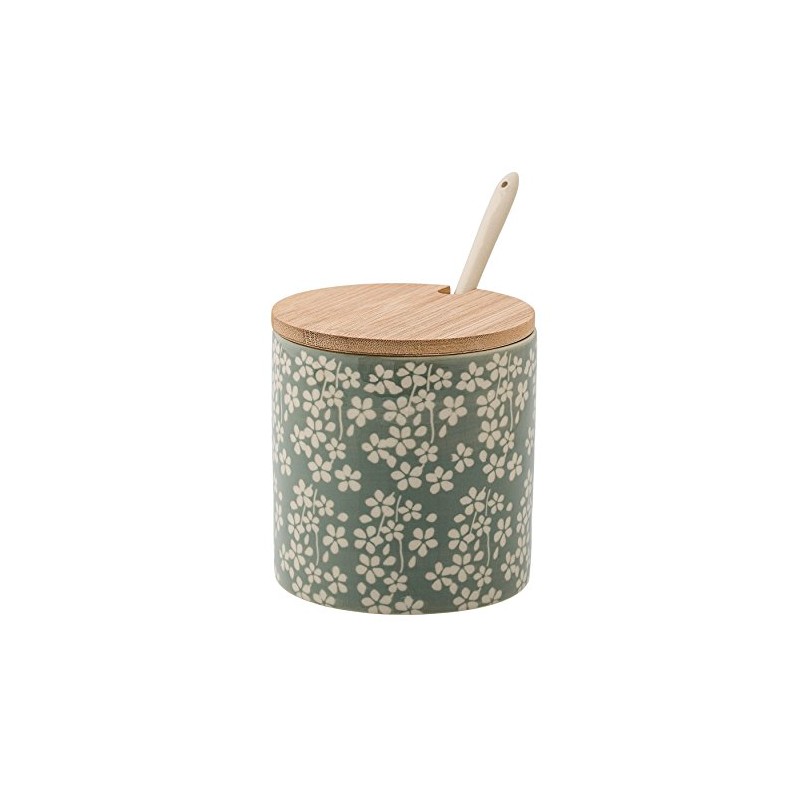 Bloomingville Jar with Bamboo Lid & Stoneware Spoon, Multicolor