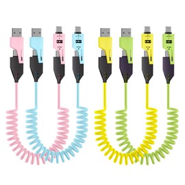 GUGOBOX 4 in 1 Fast Charging Cable - 4ft-65W Coiled USB C Cable for for Smart Phones,Laptops and More,Coiled Silicone Design,4 Pack