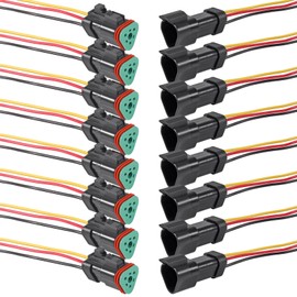 JUZITAO 8Kits 3 Pin DT Connectors 3 Wire Male and Female Electrical Waterproof Connector 3Pin 16 AWG Automotive Electrical Connector for Automotive Cars Truck Motorcycle Marine Boats