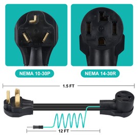 VJJB Dryer Adapter 4 Prong to 3 Prong,NEMA 10-30P Male to 14-30R Female,30Amp Outlet Adapter 250V with Safety Green Ground Wire, Adapter Dryer Plug Cord 4P to 3P, UL Compliant