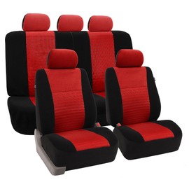 FH Group Car Seat Covers Trendy Elegance Red Full Set Automotive Seat Covers, Airbag and Split Rear Combo Non-Slip Dash Grip Pad Universal Fit Interior Accessories Cars Trucks SUV Car Accessories