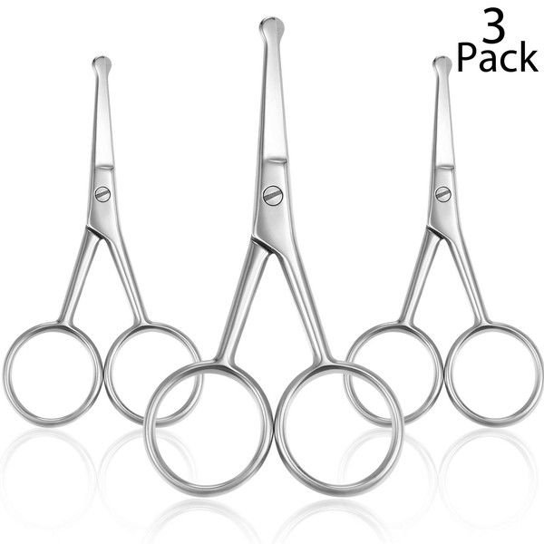 3 Pieces Nose Hair Scissors Rounded Tip Scissors Facial Hair Scissors Stainless Steel Blunt Tip Scissor for Eyebrows, Nose, Moustache, Beard, Grooming (Silver)