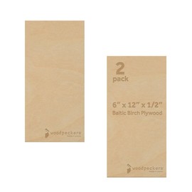 12 mm Baltic Birch Plywood 1/2 x 6 x 12 Inch, Box of 2 B/BB Grade Craft Wood, Stronger Than Basswood Sheets, for Laser, CNC Cutting and Wood Burning, by Woodpeckers