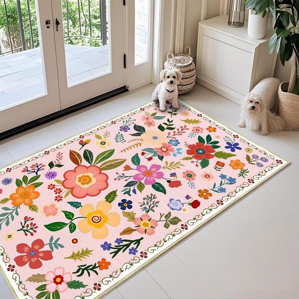 Youime 2x3 Feet Floral Area Rug Non-Slip Low Pile Soft