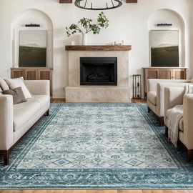 Nailttos 8 x 10 Area Rugs for Living Room, Non Slip Washable Boho Rug for Living Room,Soft Distressed Non-Shedding Green Area Rug for Entryway Kitchen Foyer Playroom