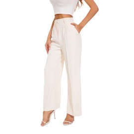 FUNYYZO Women Wide Leg Pants High Elastic Waisted Business Work Trousers Long Straight Pants Beige
