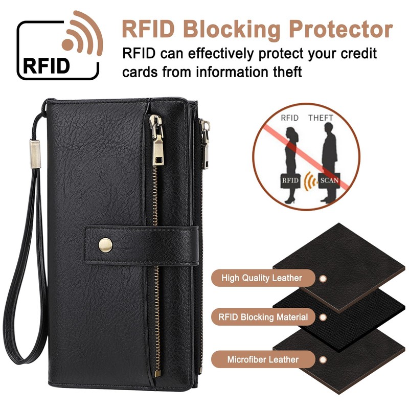 NEWIROVE Large Wallets For Women Rfid Blocking Wallet Pu Leather