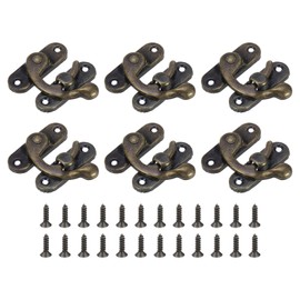 sourcing map 6 Pcs Vintage Lock Clasp, 37 x 42mm Mini Swing Arm Clasp Latch Left Latch Hook Hasp with Screws for Jewelry Box Suitcase Toolbox Wooden Case, Bronze