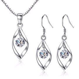 Zolkamery Silver Jewellery Set for Women, 925 Sterling Silver Women's Jewellery Sets with White Zirconia, Fashion Twist Pendant Necklace & Hook Dangle Earrings Set, Gift for Wife on Valentine’s day