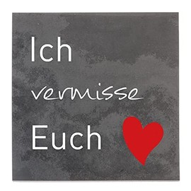 Dolorino Grave plaque made of stone, weatherproof, with mourning saying 'Ich Vermisse Euch', 14 x 14 cm