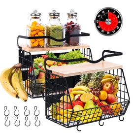 oallpu 2 Set magnetic refrigerator shelf with Wood Lid, Fruit and vegetable snack storage box,magnetic fridge basket, Large Container magnetic shelf for refrigerator, Kitchen Counter, Cabinet