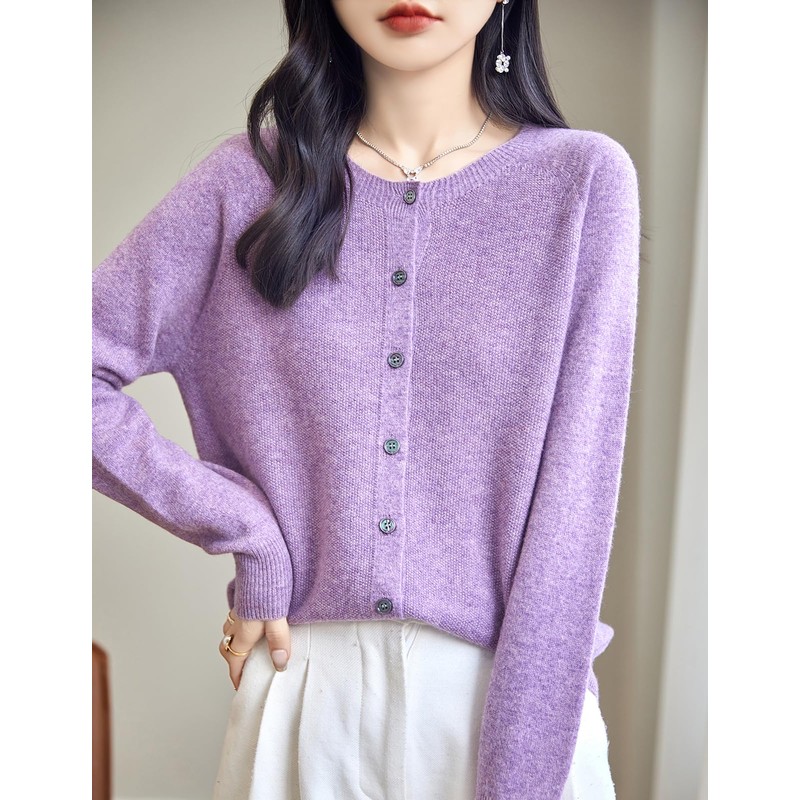 Chanyarn Women's Crew Neck 100% Merino Wool Cardigans 2024 Spring