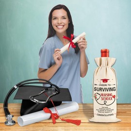 JUESMOS Nurse Graduation Gifts for Women Survived Nurse Gifts Wine Bag Nurses Practitioner Graduation Gifts Nurses Week Gift for Her Congrats Grad Wine Bag for New Graduates