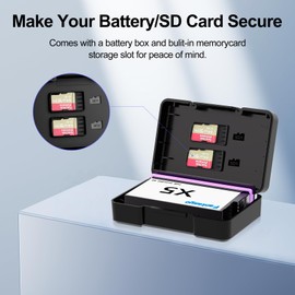 Fantasyo Insta 360 X5 Battery 2 Pack 2800mAh High Capacity Upgrade Battery 360 X5 Accessories with Protection Box Can Store Misro SD Card Compatible with Insta 360 X5 Camera(2 Batteries)